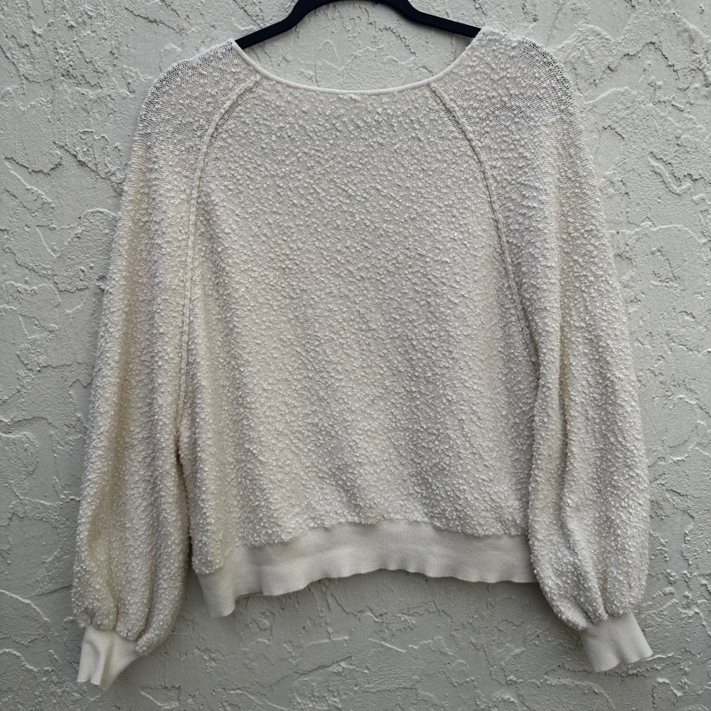 Free People Sweater Women Small Found My Friend Textured V Neck Balloon Sleeve - Picture 4 of 6
